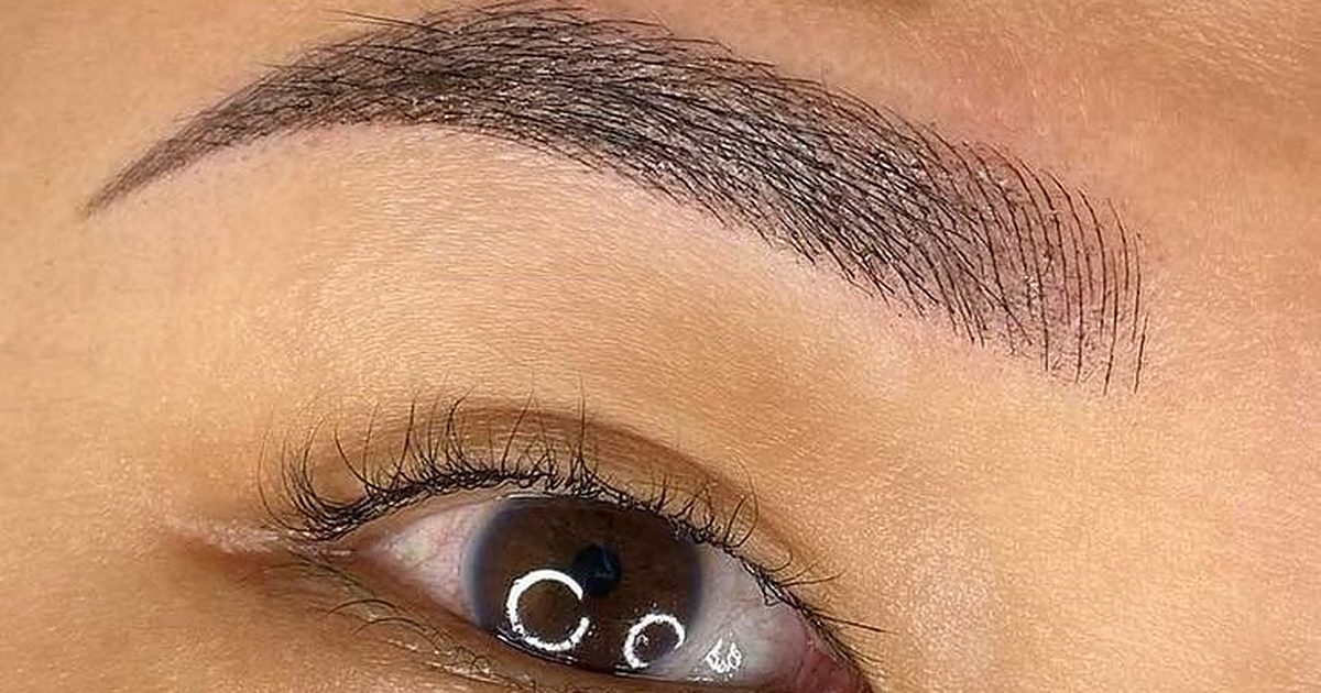 Hair-stroke eyebrows showing individual fine strokes